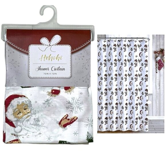 Holiday Shower Curtin Fabric Santa Snowman Christmas Bath Decor 70 x 72 Inch - Picture 16 of 16